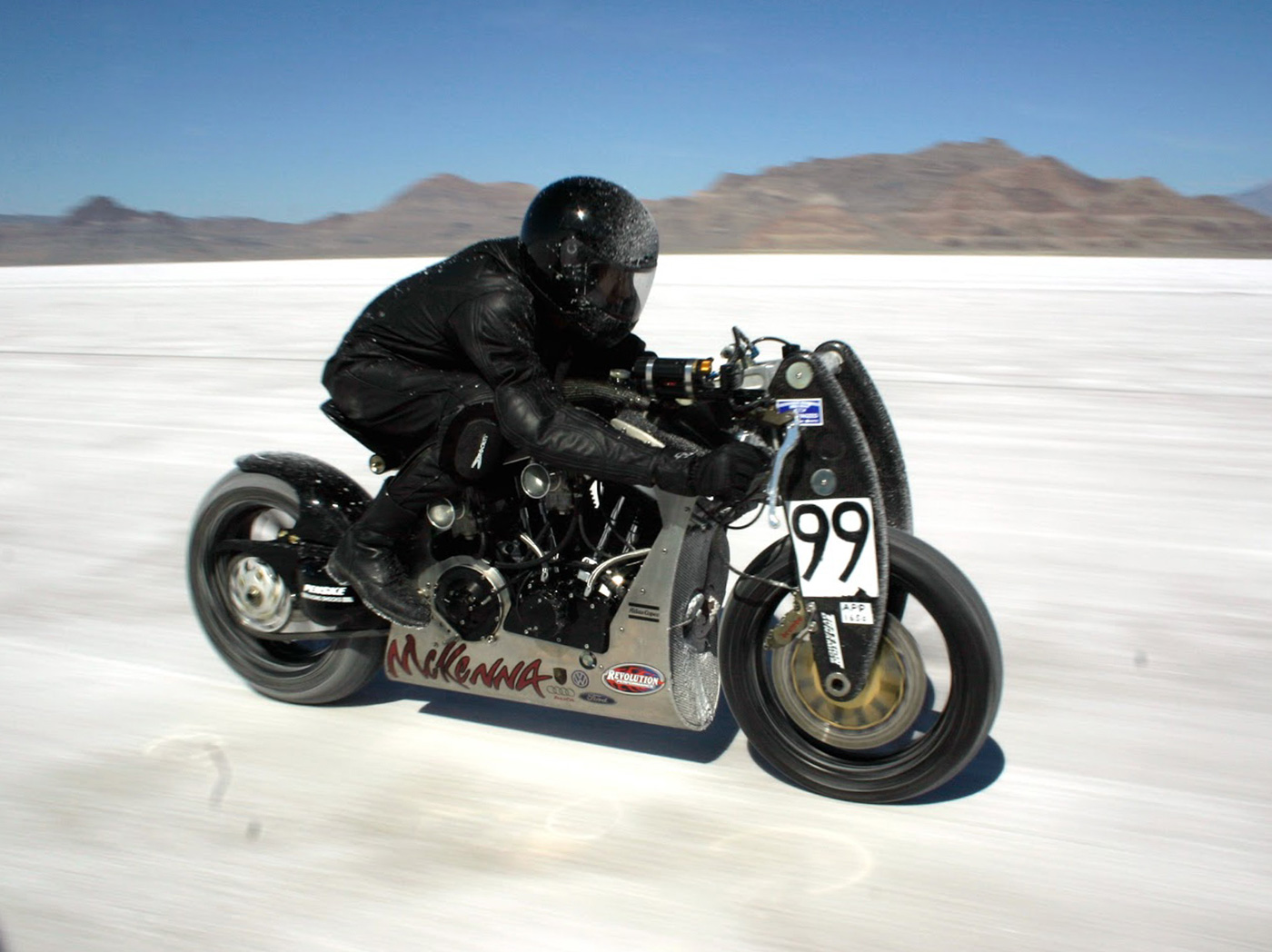 motorcycle on bonneville salt flats